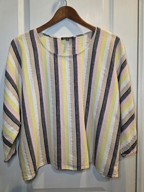For Cynthia Pastel-Stripes Tunic in Pink, Yellow, Metallic and Gray